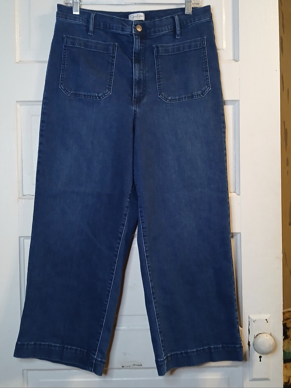 Jessica Simpson Womens Size 14 Wide Leg Crop Jeans Dark Wash High Rise Patch